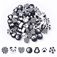 100 clayperler med sort/hvide motiver